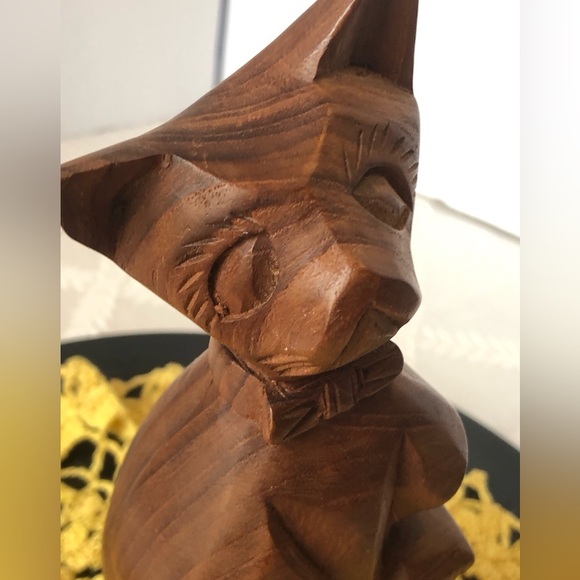 VTG Hand Carved Wooden Cat Statue Figurine Accent Piece - Picture 9 of 13